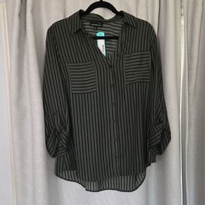 Stylish Dark Green Striped Button Down Shirt